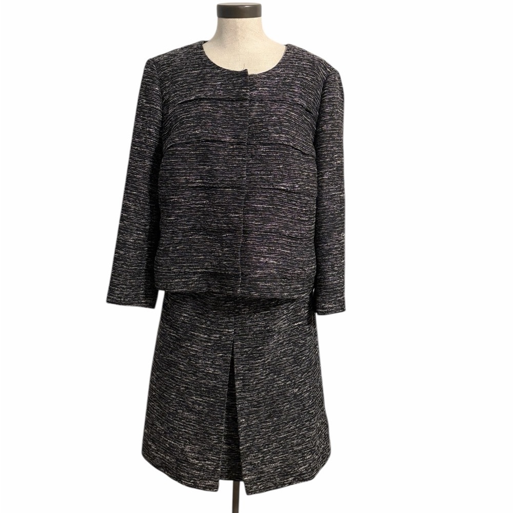 Kate Hill Black White Tweed Two Piece Skirt Suit Women's Blazer Set Career SZ 12